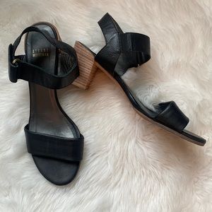Stuart weitzman black leather heeled sandal.